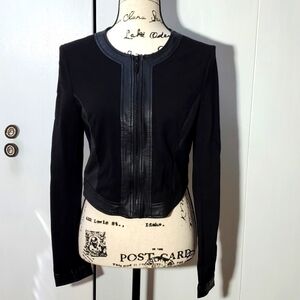 Bisou Bisou- Womens Black mixed Media Cropped Faux Leather jacket Sz.Small